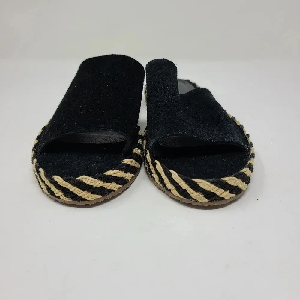 NWT Kaanas Maui Black Leather Open Toe Slides 6
